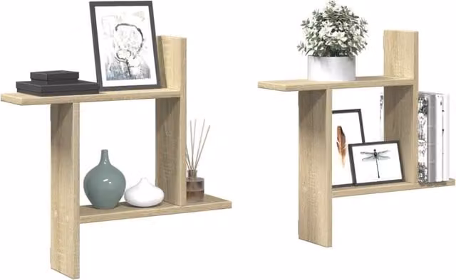 Berkfield Home Wall Mounted Shelves, 2 Piece Sonoma Oak Brown Engineered Wood, W/D/H: 50 x 12 x 50 cm