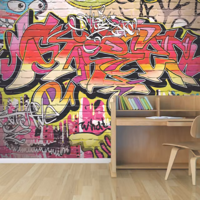 Origin Murals City Graffiti Abstract Wall Mural in Multicolour and Yellow