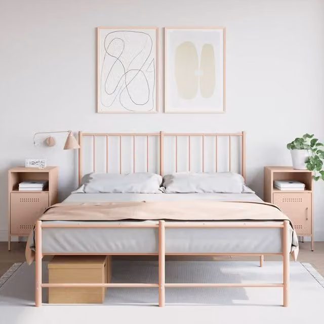 Berkfield Home Set of 2 Pink Metal Bedside Cabinets, W/D/H: 36 x 39 x 68 cm