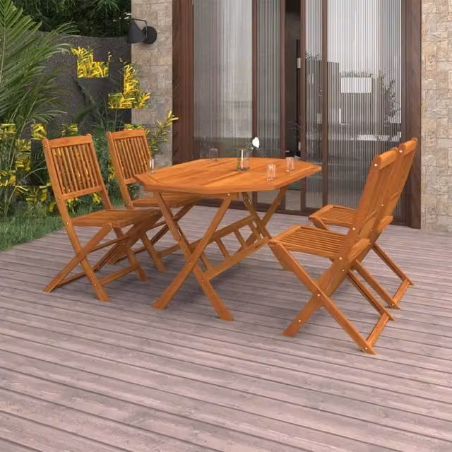 Berkfield Home 5 Piece Rustic Garden Dining Set in Brown Oiled Solid Acacia Wood