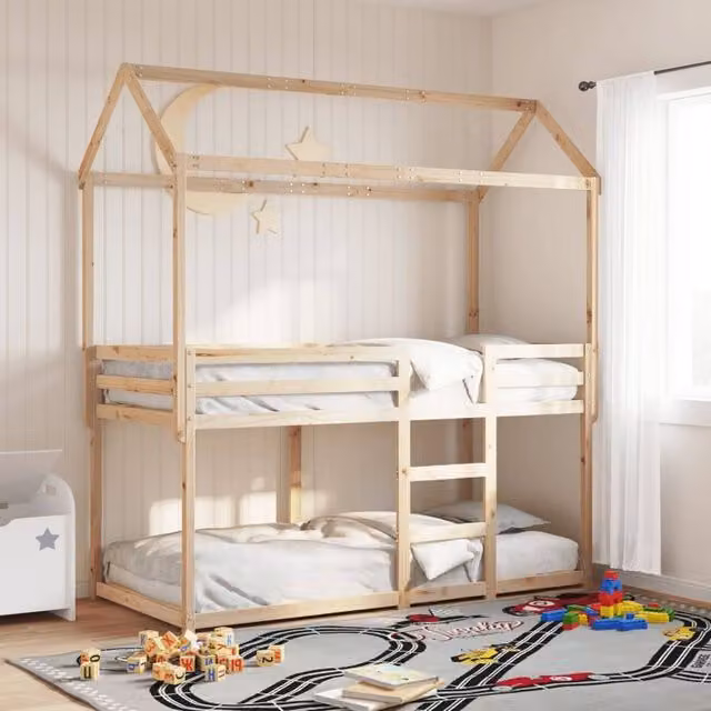 Berkfield Home Rustic Solid Wood Pine Bunk Bed in Brown, W/D/H: 90 x 200 cm – 1