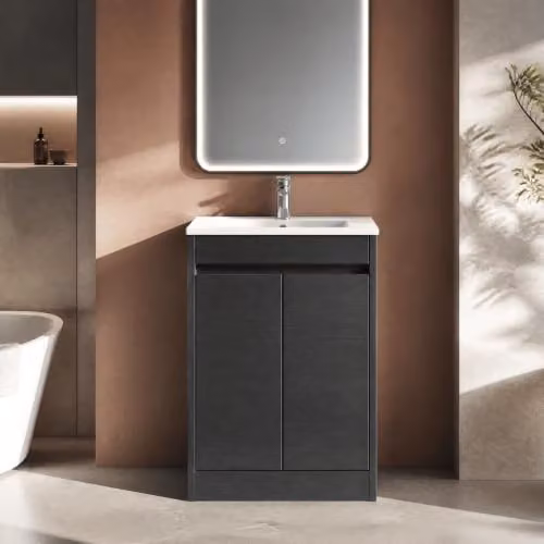 Balterley Modern 2 Door Freestanding Bathroom Vanity Unit with Basin and LED Lighting, Graphite Grey, W/D/H: 52 x 39.5 x 83.5 cm – 5