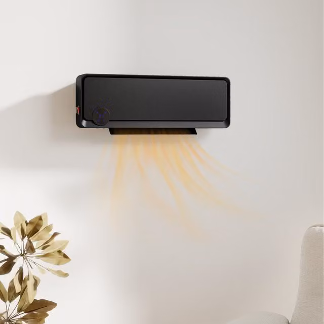 HOMCOM Wall Mounted Ceramic Fan Heater with Remote Control and 12 Hour Timer, Black