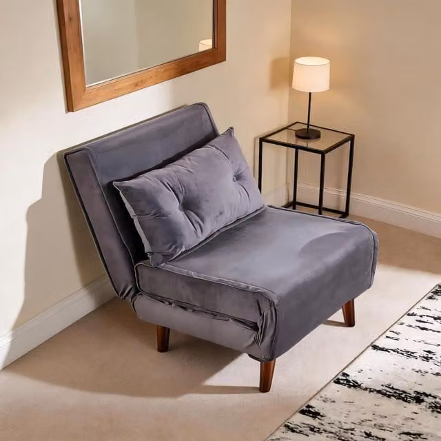 Home Source Morella Velvet Single Folding Sofa Bed in Grey