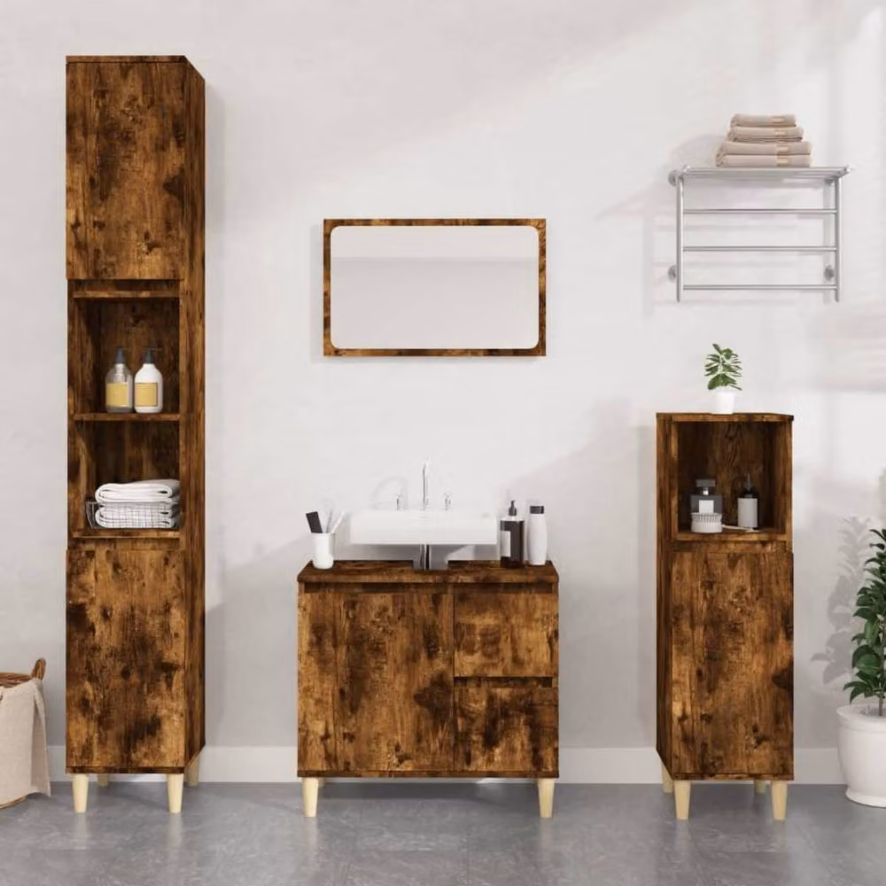 Berkfield Home Smoked Oak Bathroom Cabinet, Brown, W/D/H: 30 x 30 x 190 cm – 2