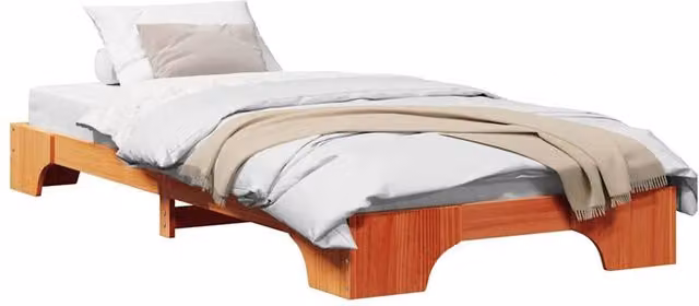 Berkfield Home Modern Solid Wood Bed Frame in Waxed Brown, W/D/H: 80 x 200 cm – 1