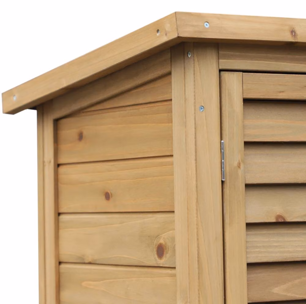 STILVORA Freestanding Rustic Garden Storage Cabinet with Roll Shutter and Internal Shelves in Brown and Sand – 7