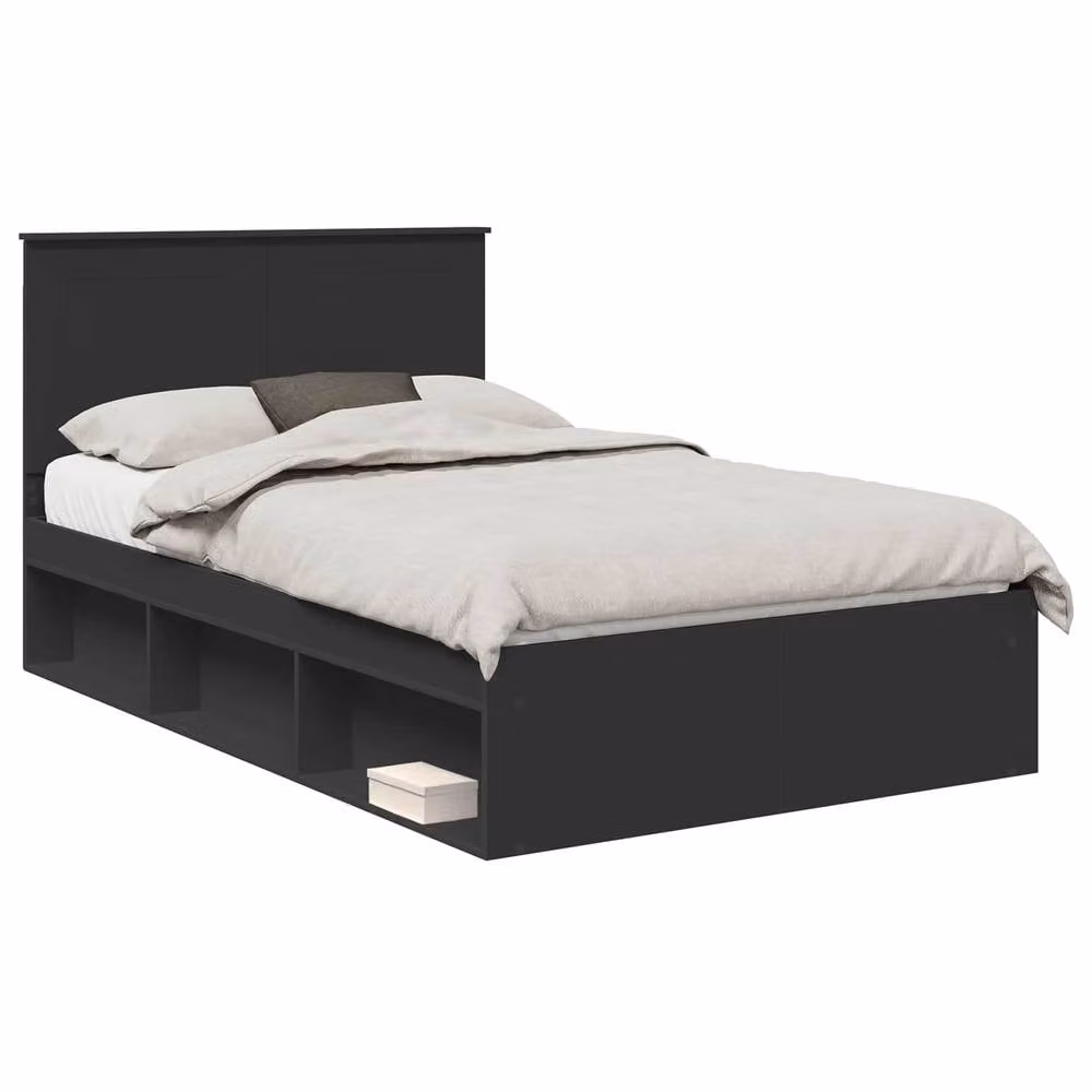 Berkfield Home Modern Bed Frame with Headboard in Black Solid Pine Wood, W/D/H: 120 x 200 cm – 2