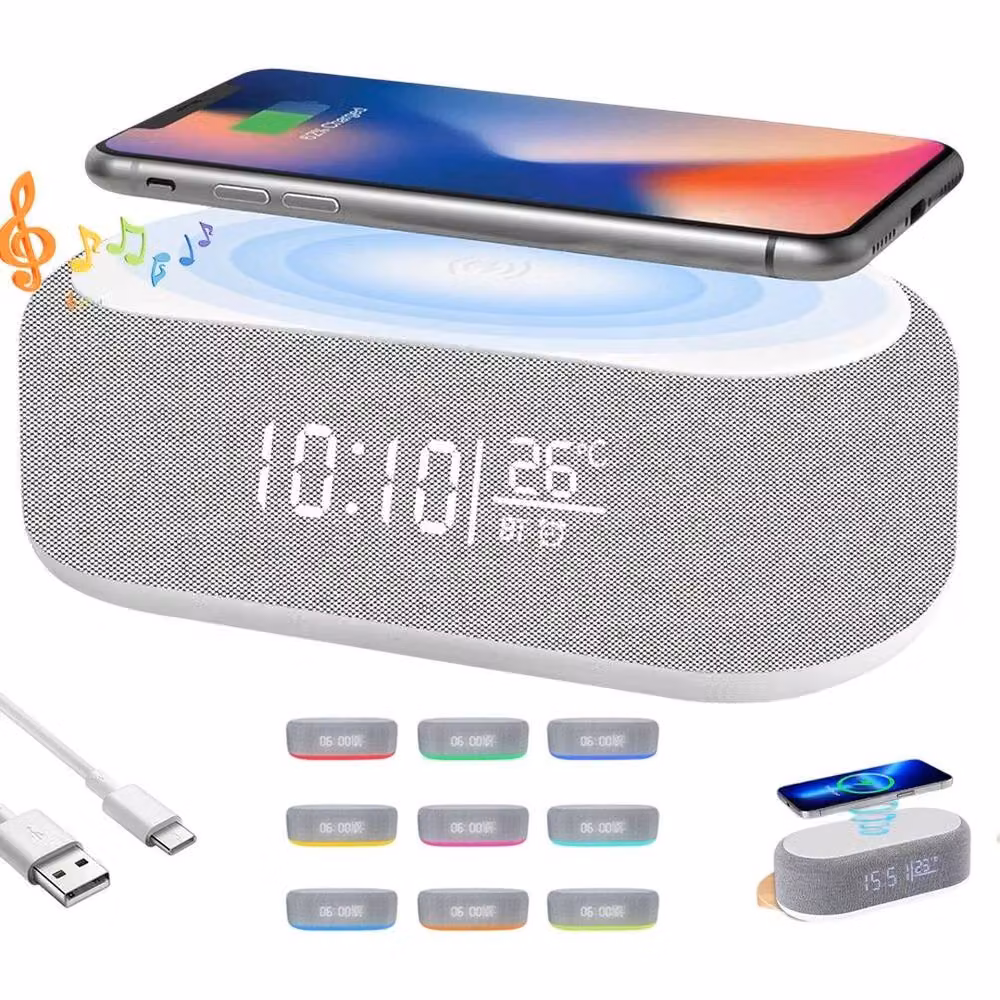 FLAVORA 6-in-1 Wireless Charging Alarm Clock in Grey – 2