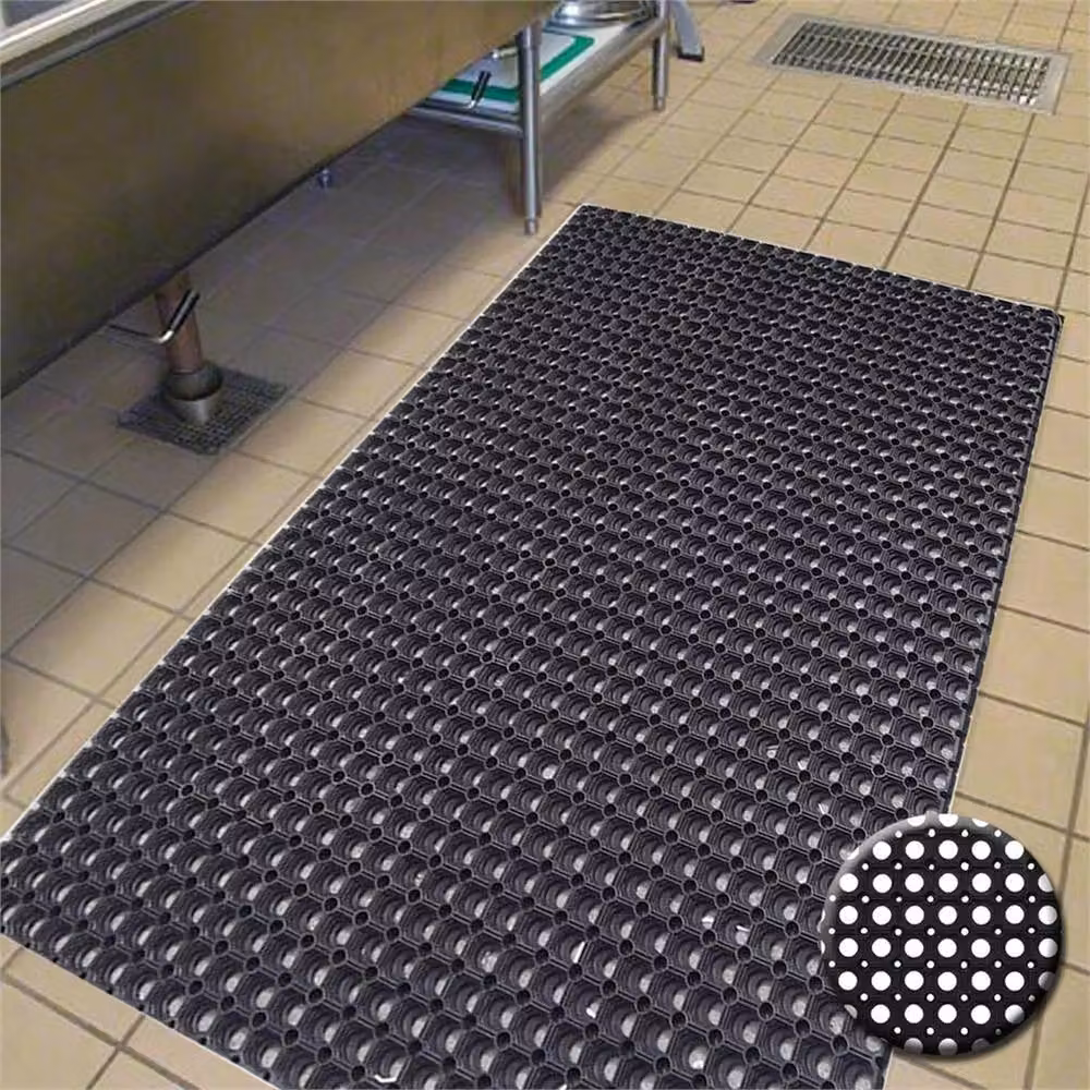 VOGREX Large Industrial Round Rubber Door Mat, Non-Slip and Weatherproof, Black, Diameter: 100 cm – 2