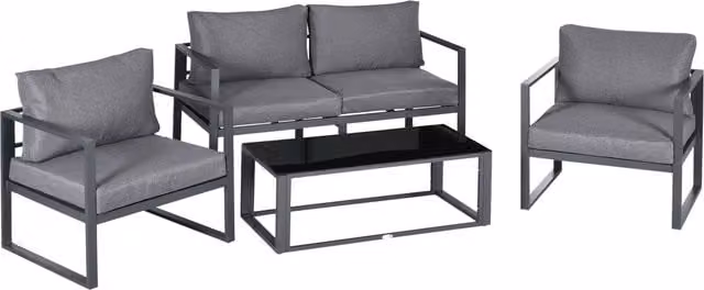 Outsunny 4 Piece Grey Garden Furniture Set with Upholstered Cushions and Powder Coated Aluminium Frame