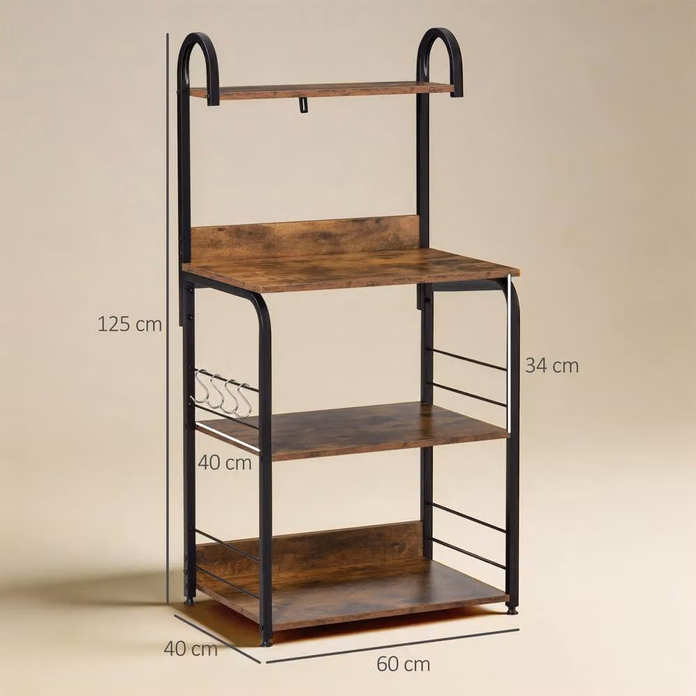 STILVORA Kitchen Storage Rack with Shelves and Hooks in Rustic Dark Brown – 3