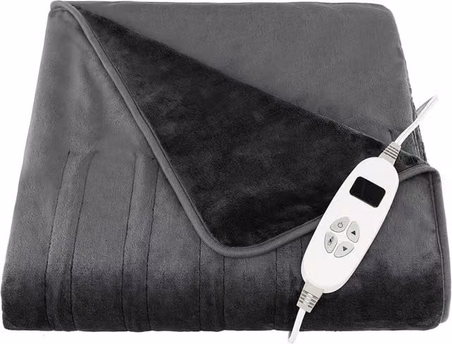 Costway Grey Flannel Electric Heated Blanket Throw with Rapid Heat Up and Auto Shut Off, 180 cm