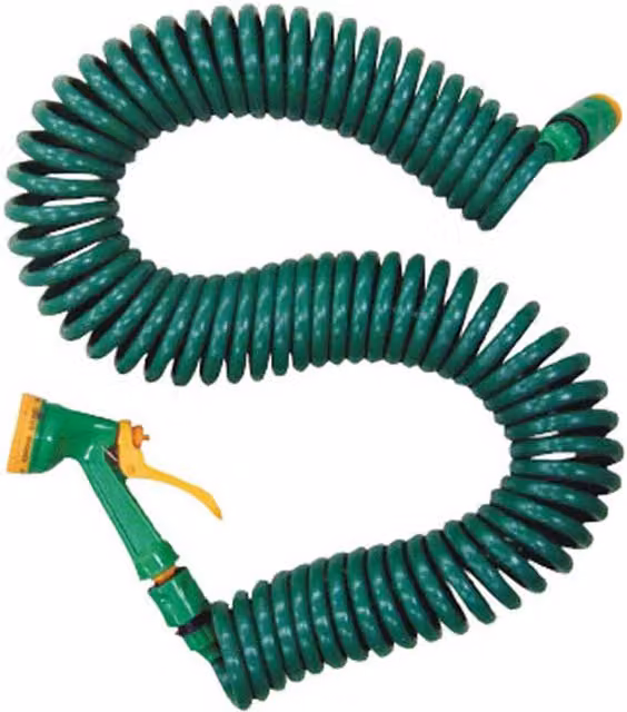Samuel Alexander Green Coil Garden Hose Pipe with Spray Gun and Holder, 15m
