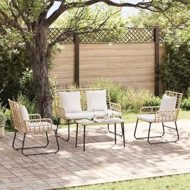 Berkfield Home 3 Piece Brown Poly Rattan and Steel Garden Dining Set with Pillows – 1