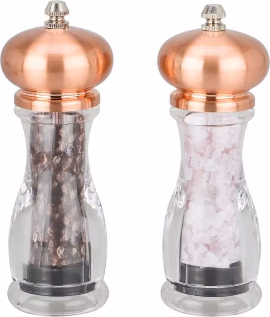 Knightsbridge Copper and Multicolour Metal and Glass Round Salt and Pepper Mill Set