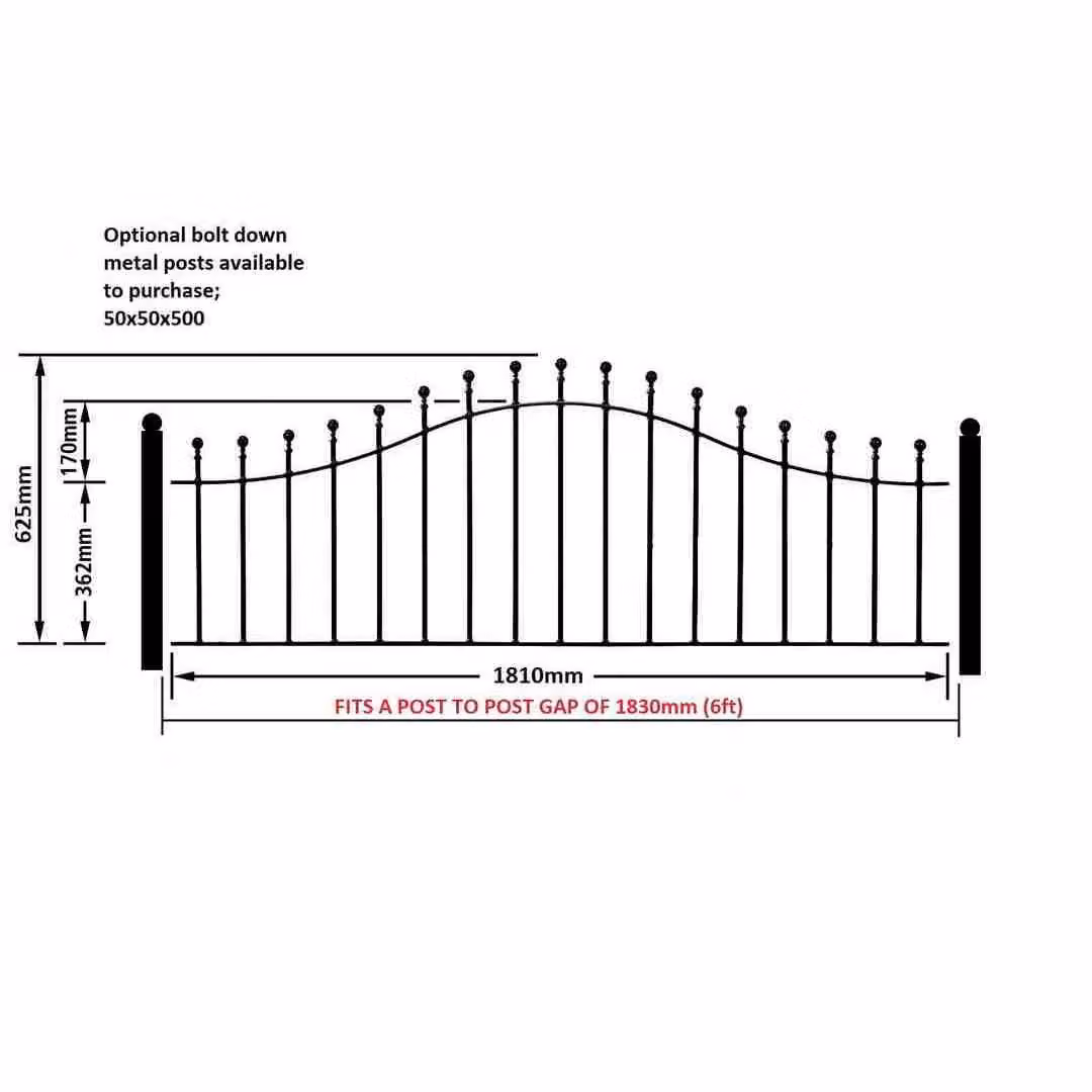 Burbage Iron Craft Manor Arched Railing Panel in Black Powder-Coated Galvanised Steel, W: 183.0 cm, H: 62.5 cm – 3
