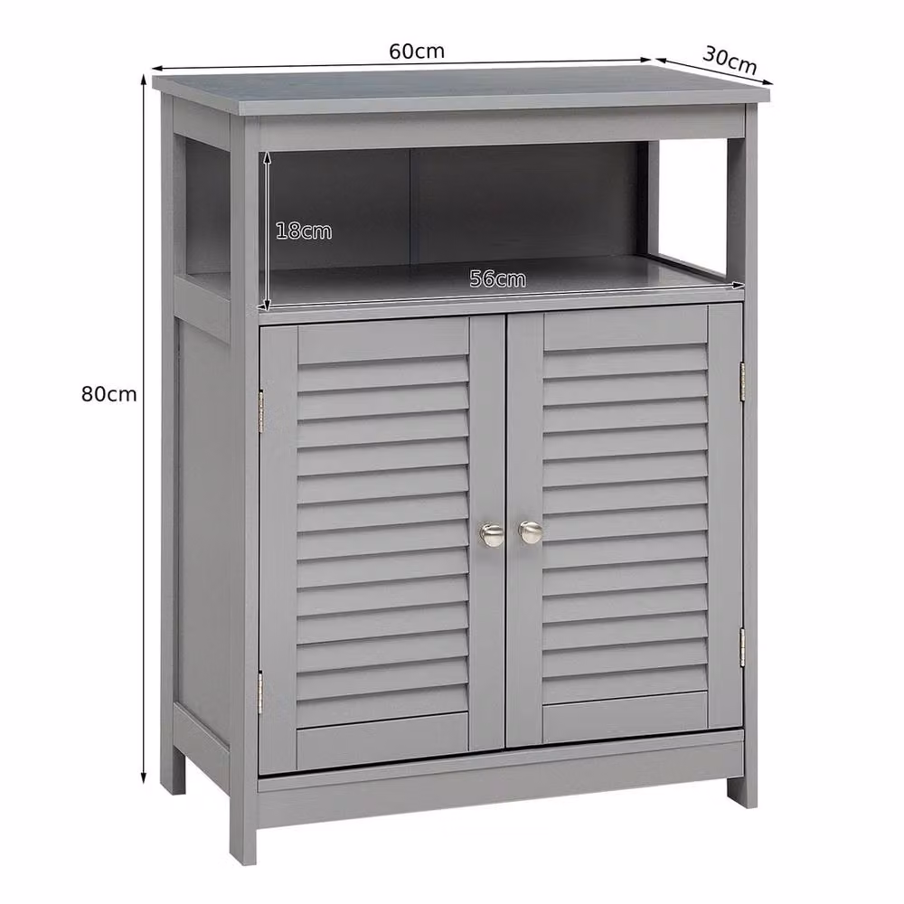 FORGEVIO Modern Grey Freestanding Bathroom Floor Cabinet with Roll Shutter Doors and Internal Shelves – 2
