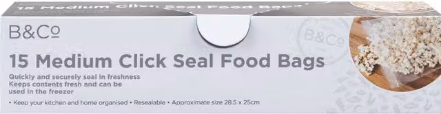 VFM e-Store Click Seal Reusable Food Storage Bags, Medium, 15 Pack, Transparent