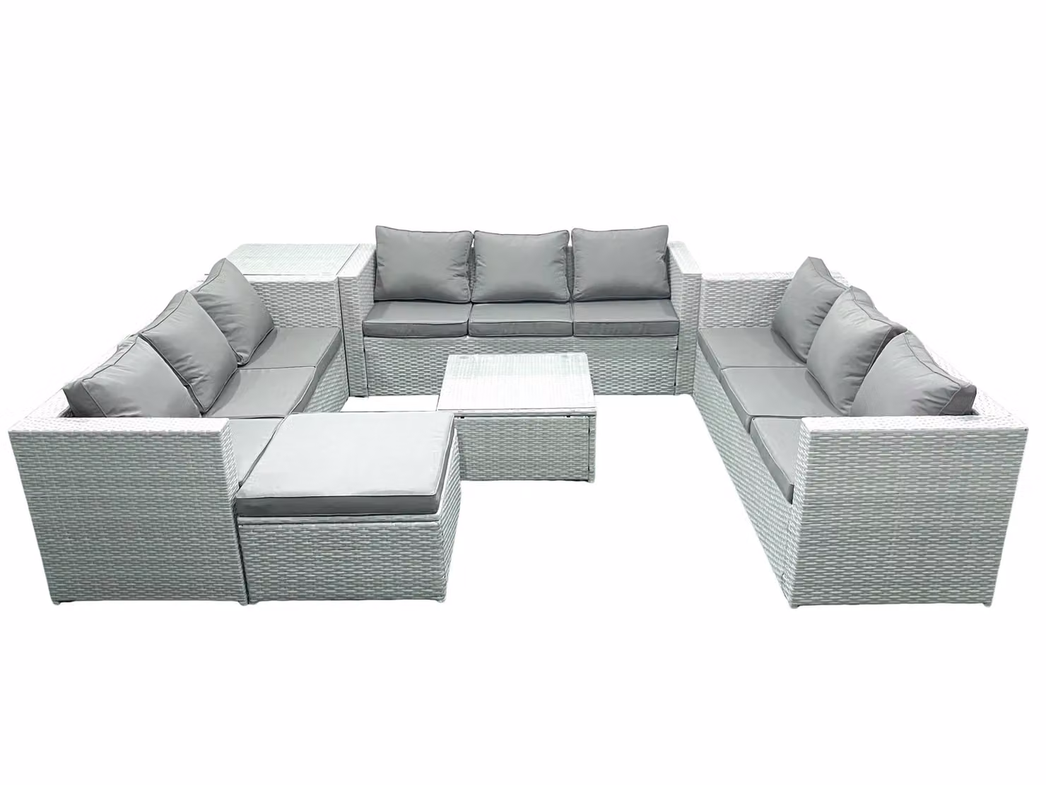 Fimous 10 Seater Rattan Garden Furniture Set in Light Grey with Ottoman and Coffee Table – 2