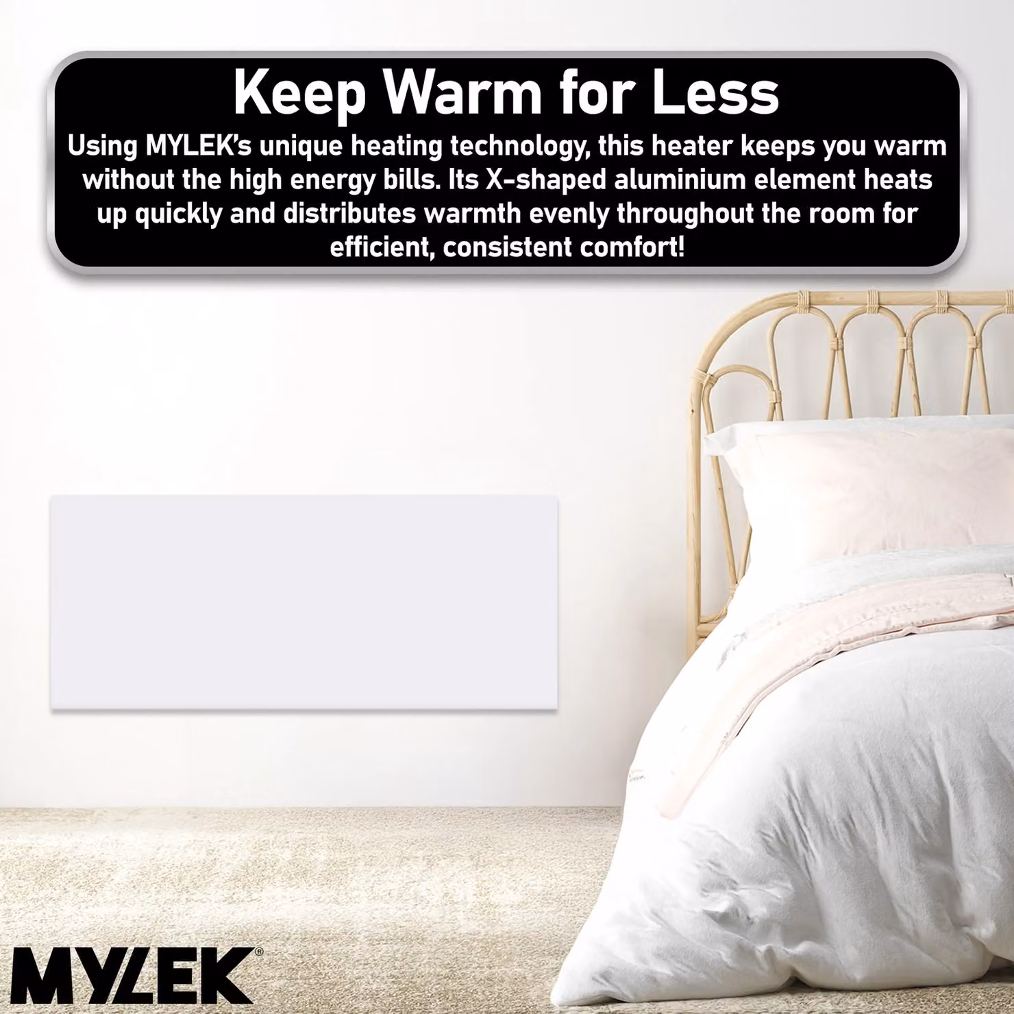 MYLEK 2kW Slimline Electric Panel Convector Heater with WiFi App Control, White, Wall Mounted – 5