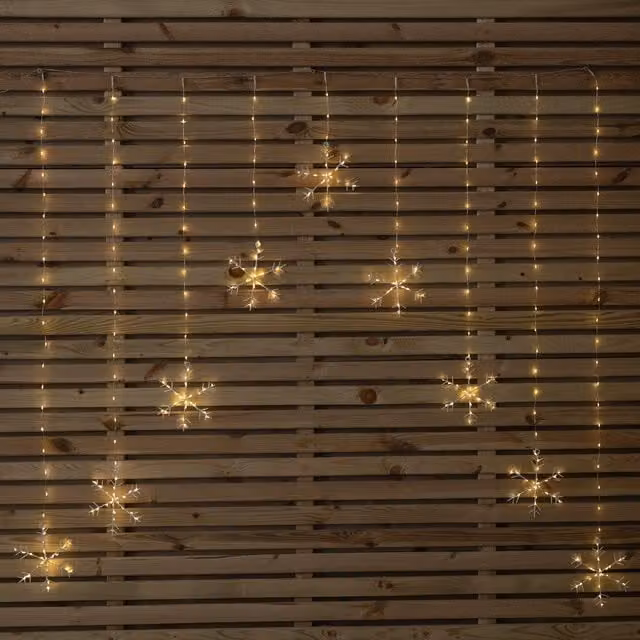 Samuel Alexander Snowflake Pin Wire Christmas Curtain Lights with 339 Warm White LEDs in Beige, W x H: 120 x 120 cm