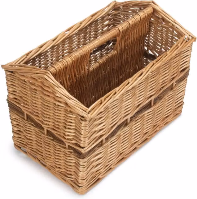 Red Hamper Wicker Magazine Rack Basket in Brown and Red with Handles – 2