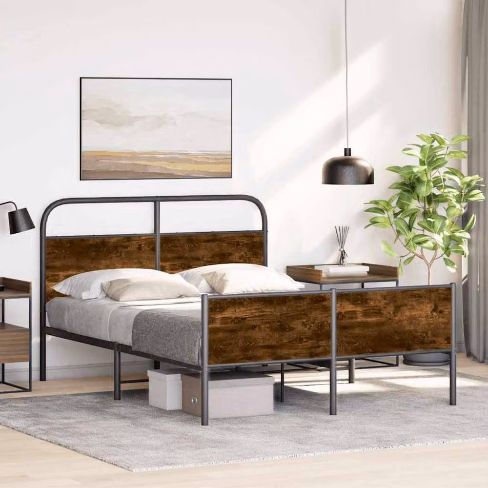 Berkfield Home Small Double Bed Frame in Sonoma Oak and Brown Engineered Wood, W/D/H: 120 x 200 cm – 2