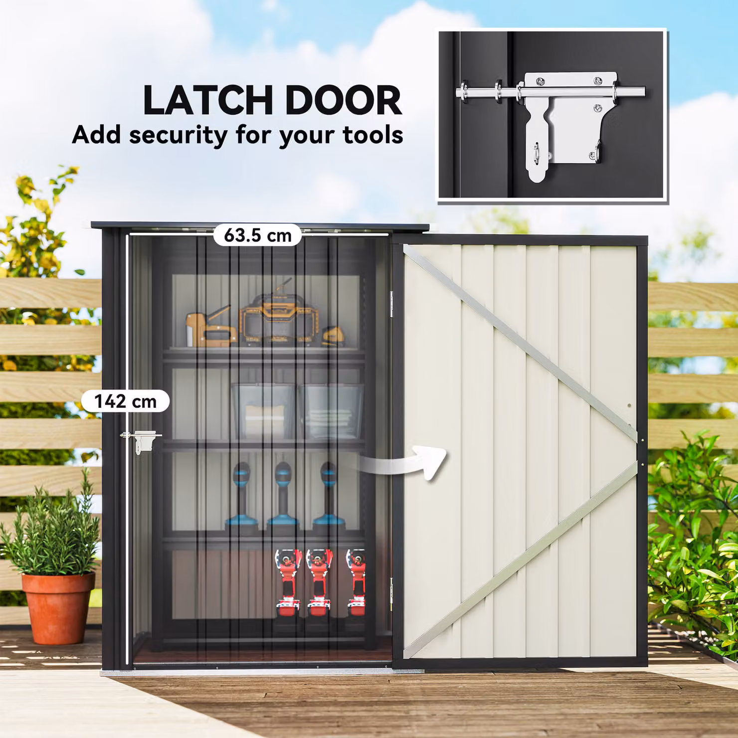 Outsunny Dark Grey Galvanised Steel Lean To Pent Garden Shed with Locking Single Door – 5