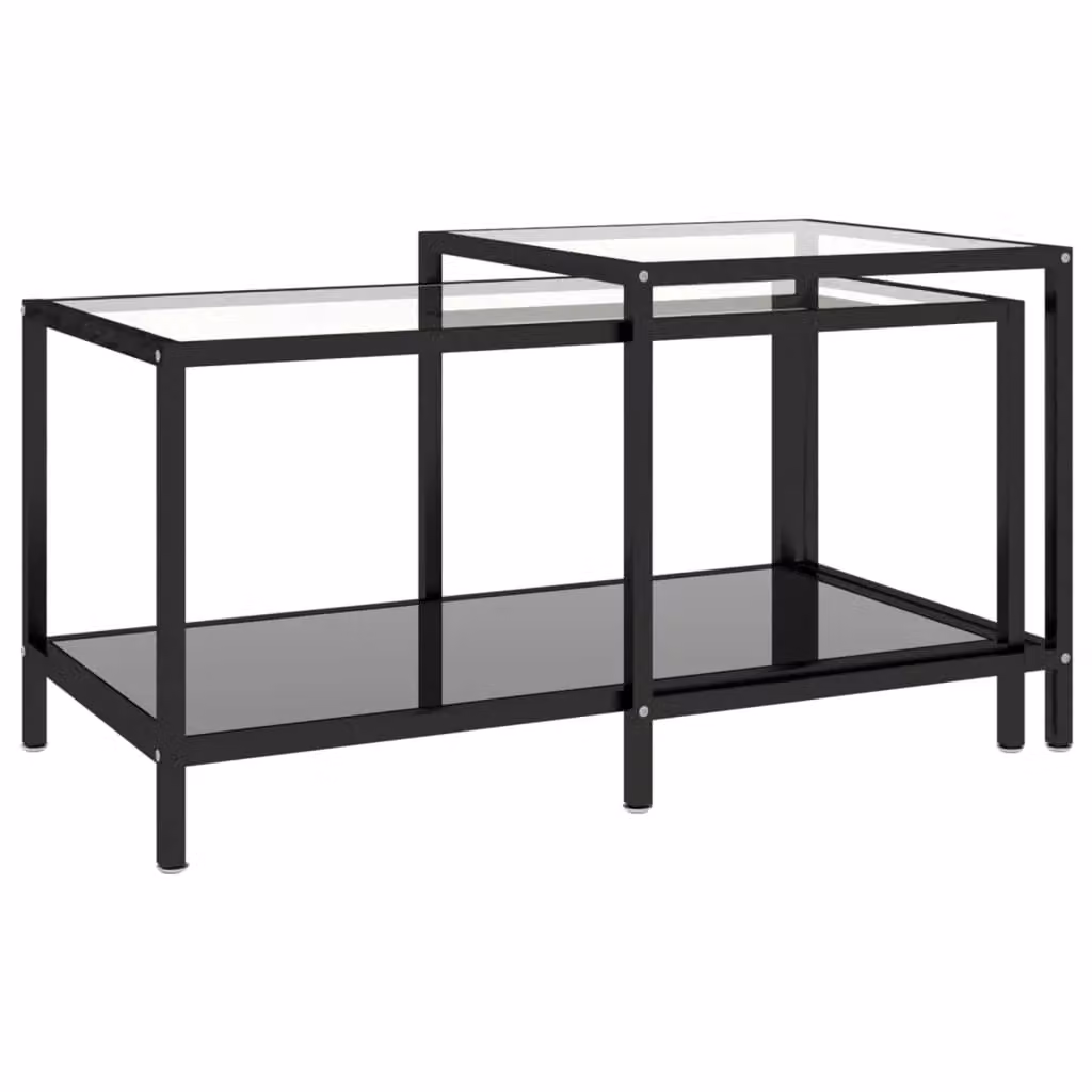 Berkfield Home Set of 2 Nested Industrial Tea Tables with Black Tempered Glass and Metal Frames – 2