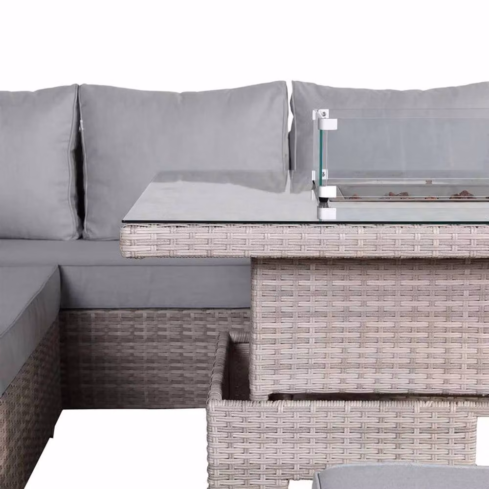 DS Living Large Corner Rattan Dining Set with Rising Firepit Table in Grey (Right Hand) – 4