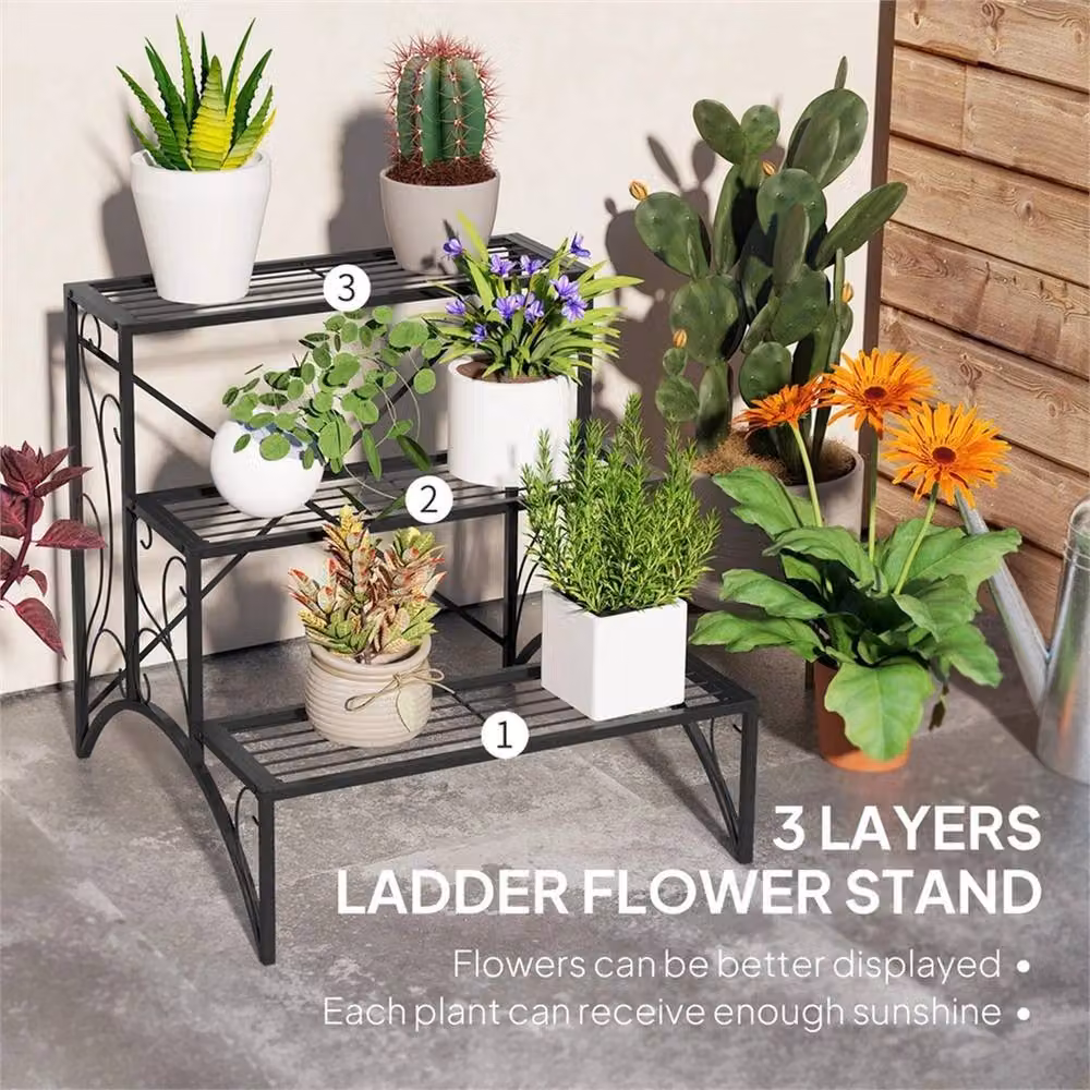 Nordara Black 3-Tier Metal Plant Stand for Garden, Balcony or Living Room, W/D/H: 100 x 15 x 15 cm – 5