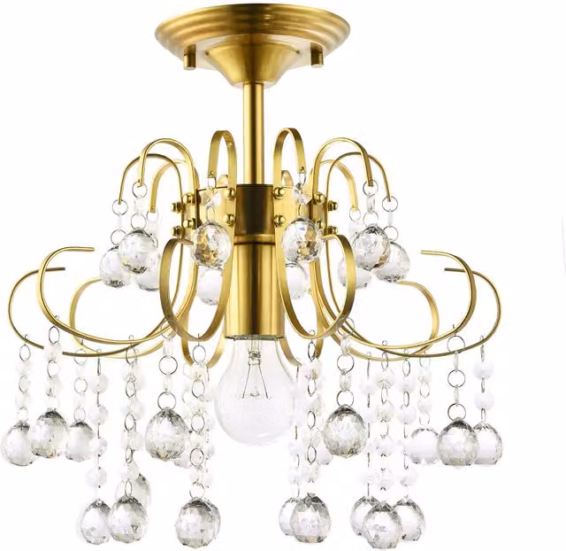Happy Homewares Waterfall Ceiling Light Fitting in Gold and Brass with Transparent Acrylic Spheres – 1