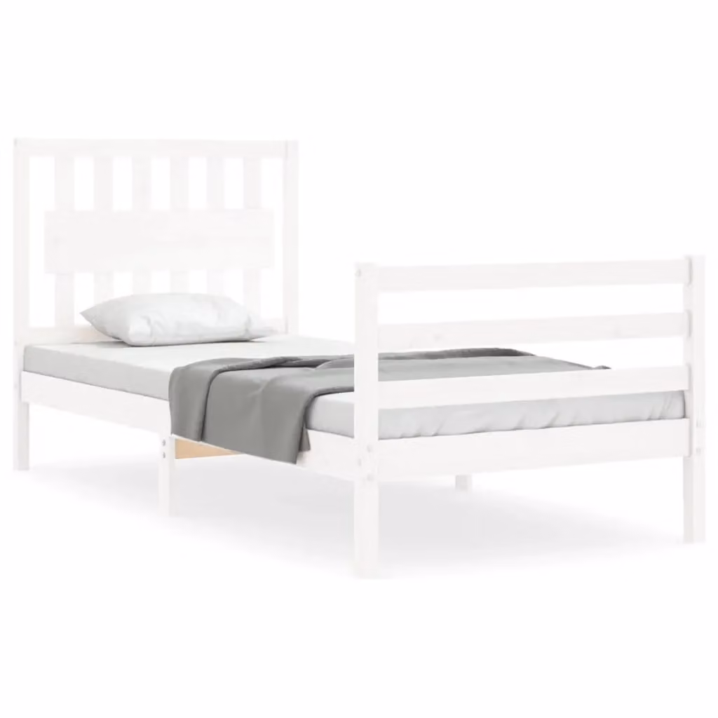 Berkfield Home Single Solid Pine Wood Bed Frame with Headboard in White – 2