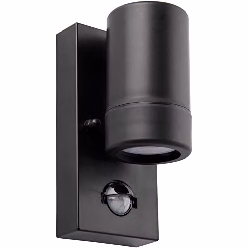 Loops Black Outdoor Wall Downlight with PIR Motion Sensor, 7W LED GU10, IP44 Rated