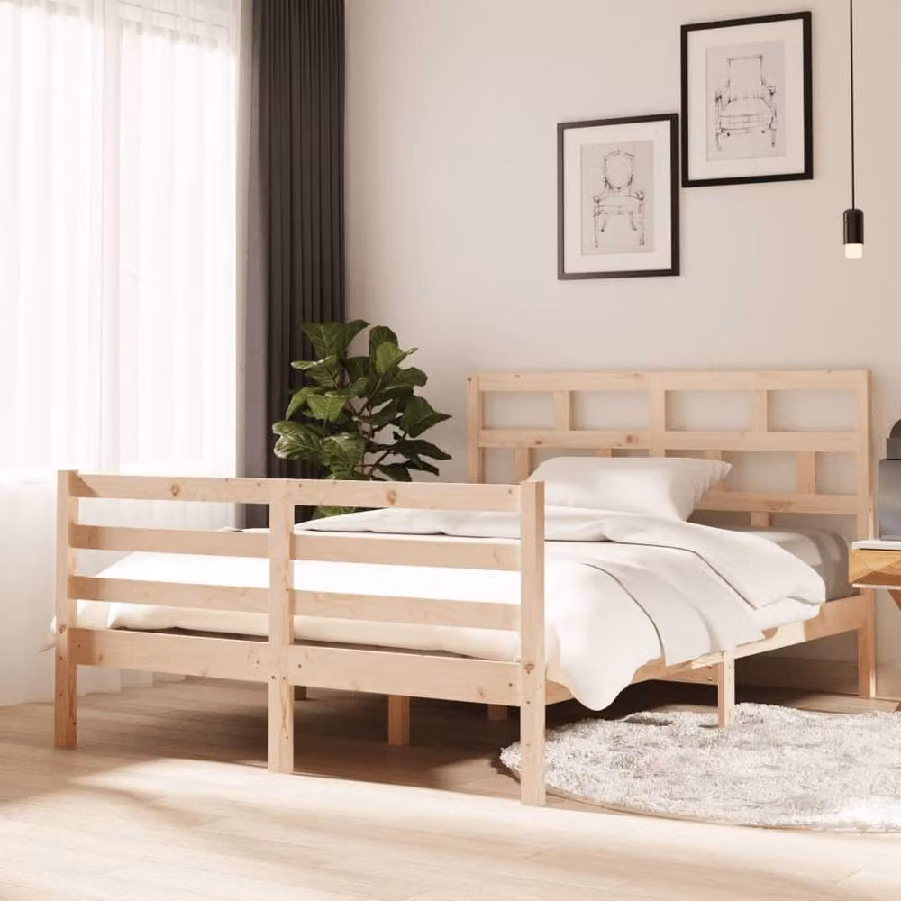 Berkfield Home Double Bed Frame in Solid Pine Wood, Beige, W: 135 cm, L: 190 cm – 2