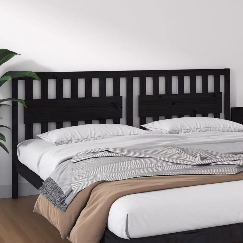 Berkfield Home Beautiful Bed Headboard in Black Solid Pine Wood, W: 205.5 cm, D: 4 cm, H: 100 cm – 2