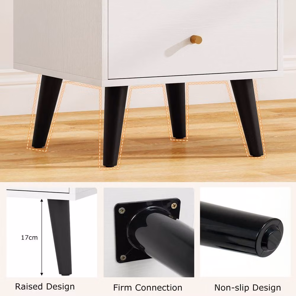 Gymax Mid Century Modern Bedside Table with 2 Drawers in White – 5