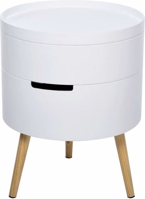 FORGEVIO White Round Side Table with Detachable Tray and Storage, W: 48.3 cm, D: 38.0 cm – 1
