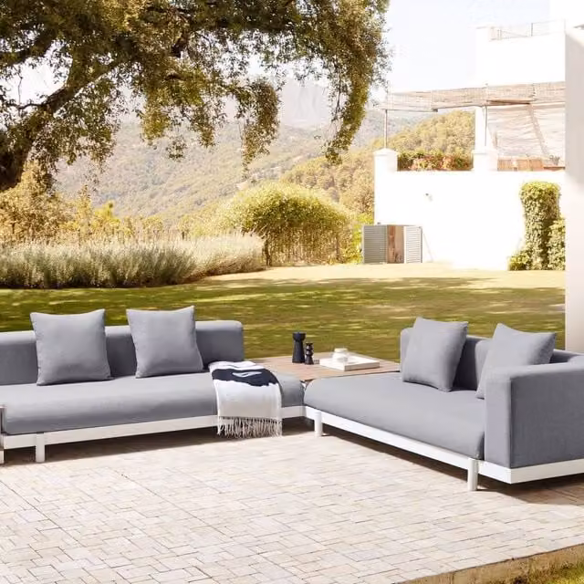 Wyld and Coco 5-Seater L-Shape Outdoor Sofa Set with Coffee Tables in Grey Fabric