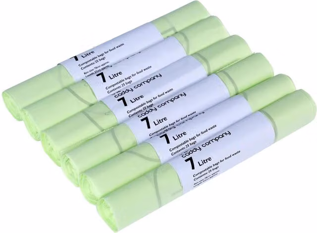 Caddy Company Compostable Food Waste Bin Bags, Green, 7 Litre, Pack of 6