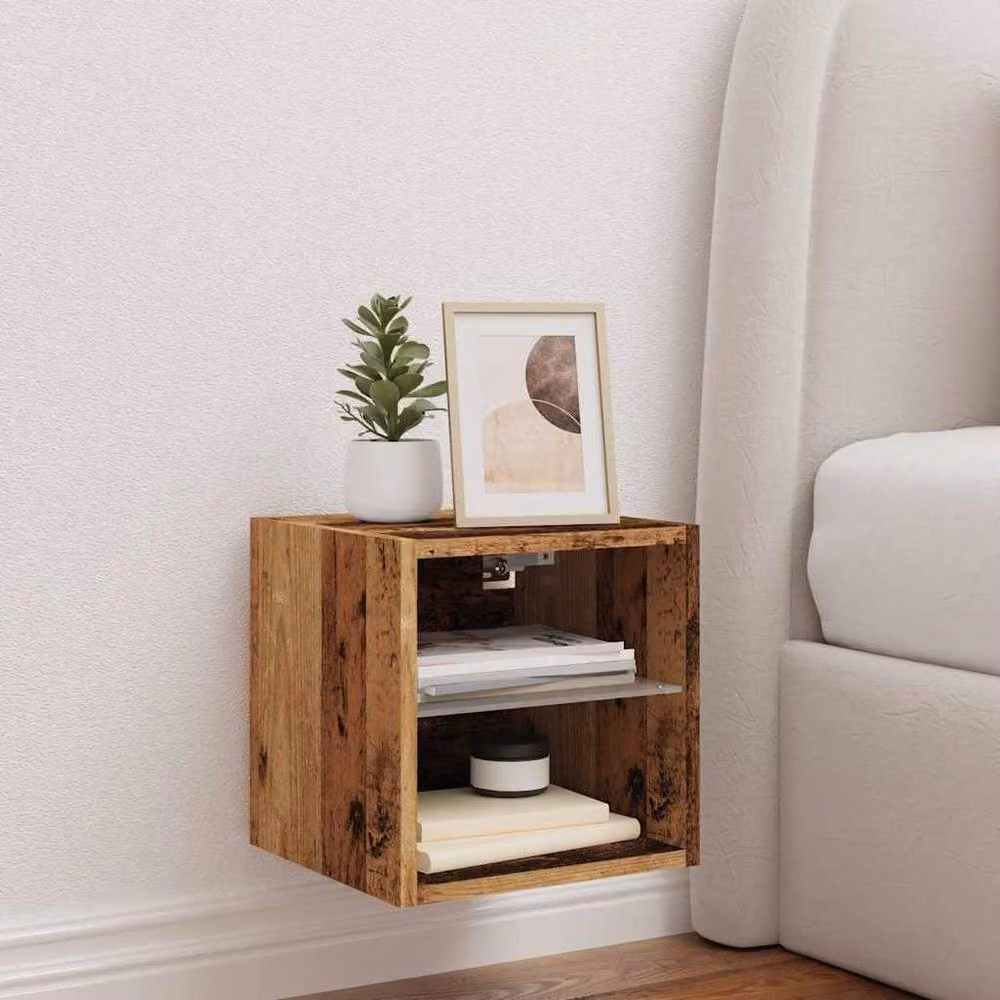 Berkfield Home TV Wall Cabinet with LED Lights in Brown Old Wood, W/D/H: 30 x 28.5 x 30 cm – 4
