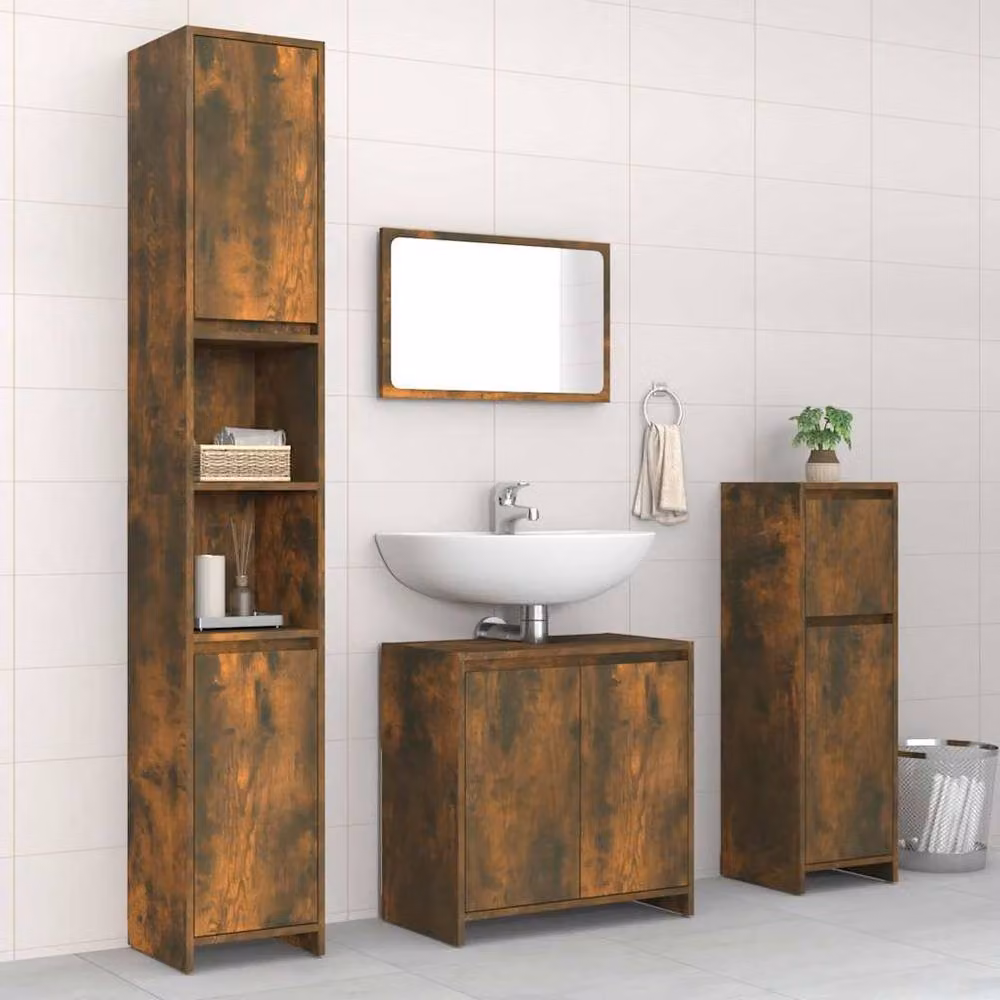 Berkfield Home 4 Piece Smoked Oak Brown Freestanding Bathroom Furniture Set – 2