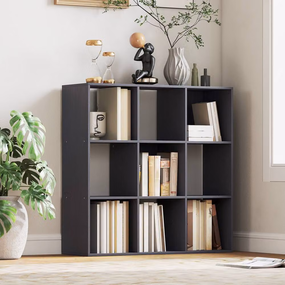 STILVORA Modern Freestanding Storage Shelf with 9 Open Cubes in Matt Grey – 2
