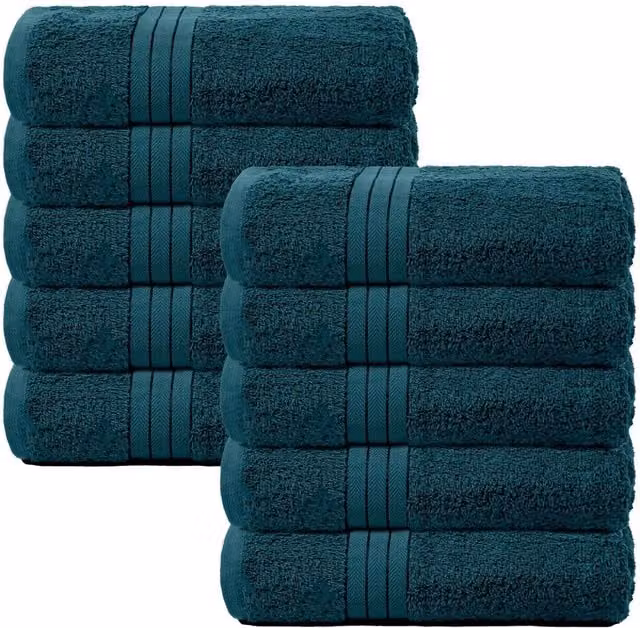 OHS 10 Pack of Fluffy 100% Cotton Terry Bath Towels in Teal Petrol Blue – 1