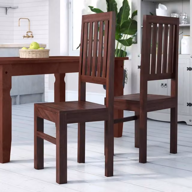 IH Design Set of 2 Modern Mango Wood Dining Chairs in Brown