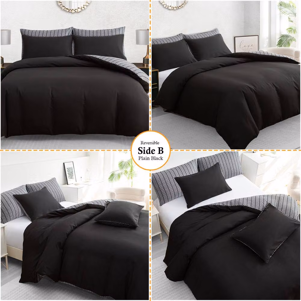 Pamposh Luxury Reversible Microfibre Duvet Cover and Pillowcase Set, Black, W: 180 cm, H: 200 cm – 5