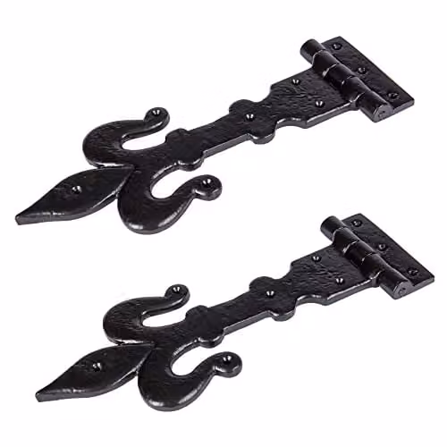 Hammer and Tongs Fleur De Lis Iron T-Hinges, Black Matt, Pack of 2, Width: 31 cm