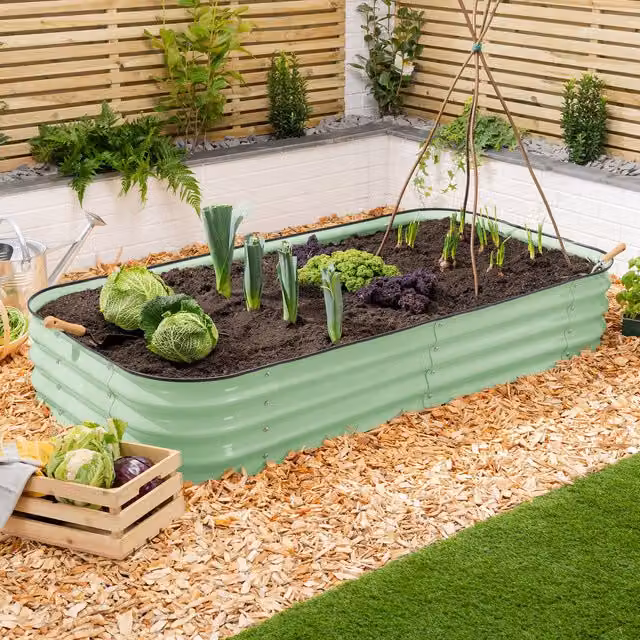 Christow Rectangle Raised Garden Bed in Green Galvanised Steel