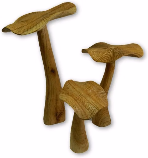 On Trade Winds Set of Three Rustic Brown Wooden Mushrooms